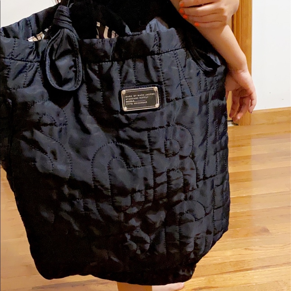 Black nylon quilted tote